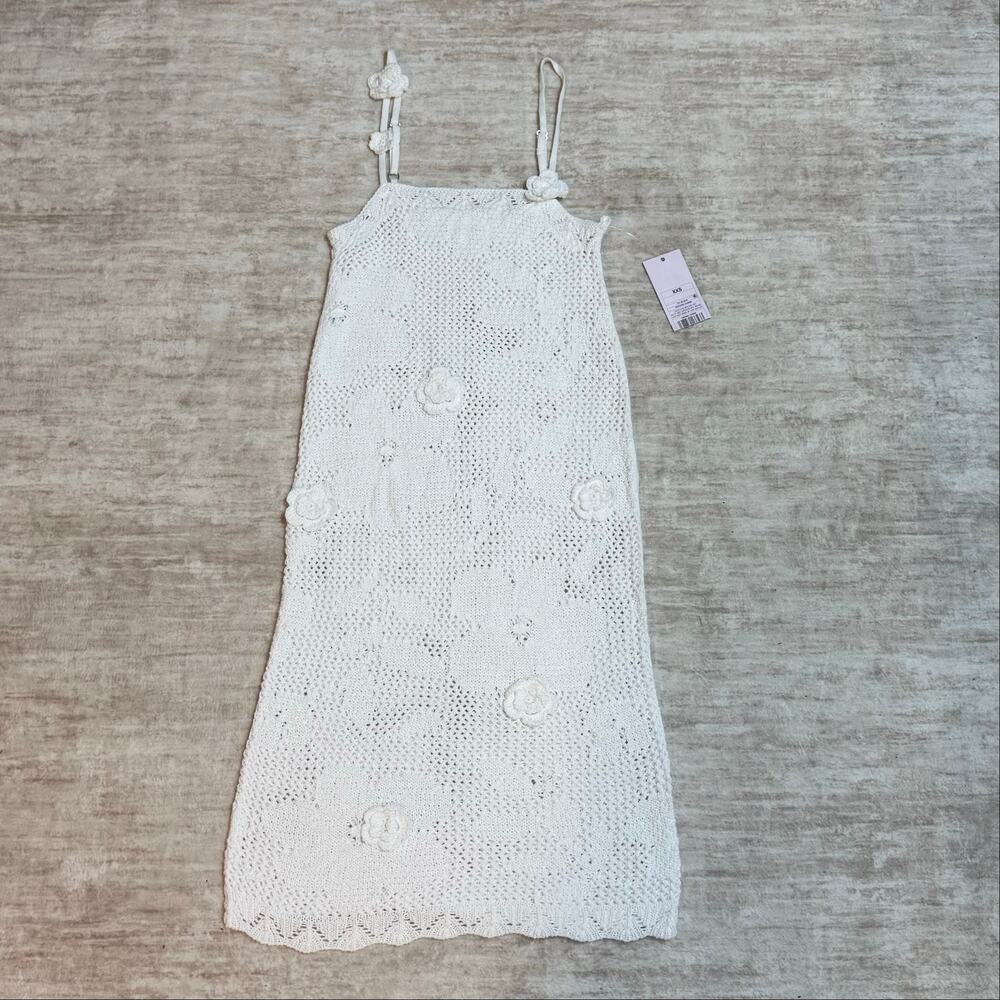Wild Fable Womens XXS White Crochet Cotton Flower Floral Dress Boho Bohemian New
